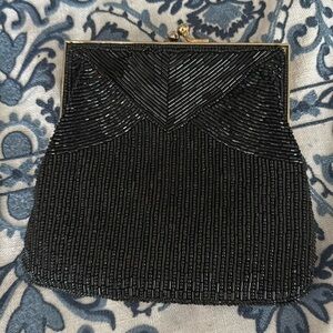Vintage black beaded evening bag chain strap or hand hold